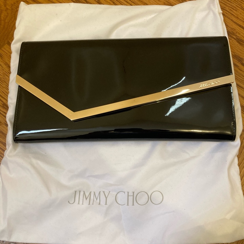 Jimmy choo Erica black patent clutch with strap